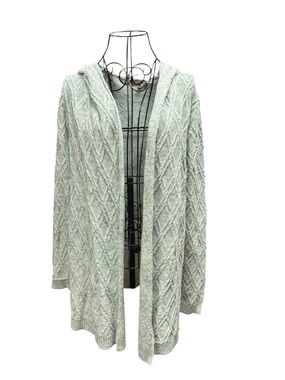 Lilla P Cozy Knit Open-Front Hooded Cardigan Sweater - Light Blue